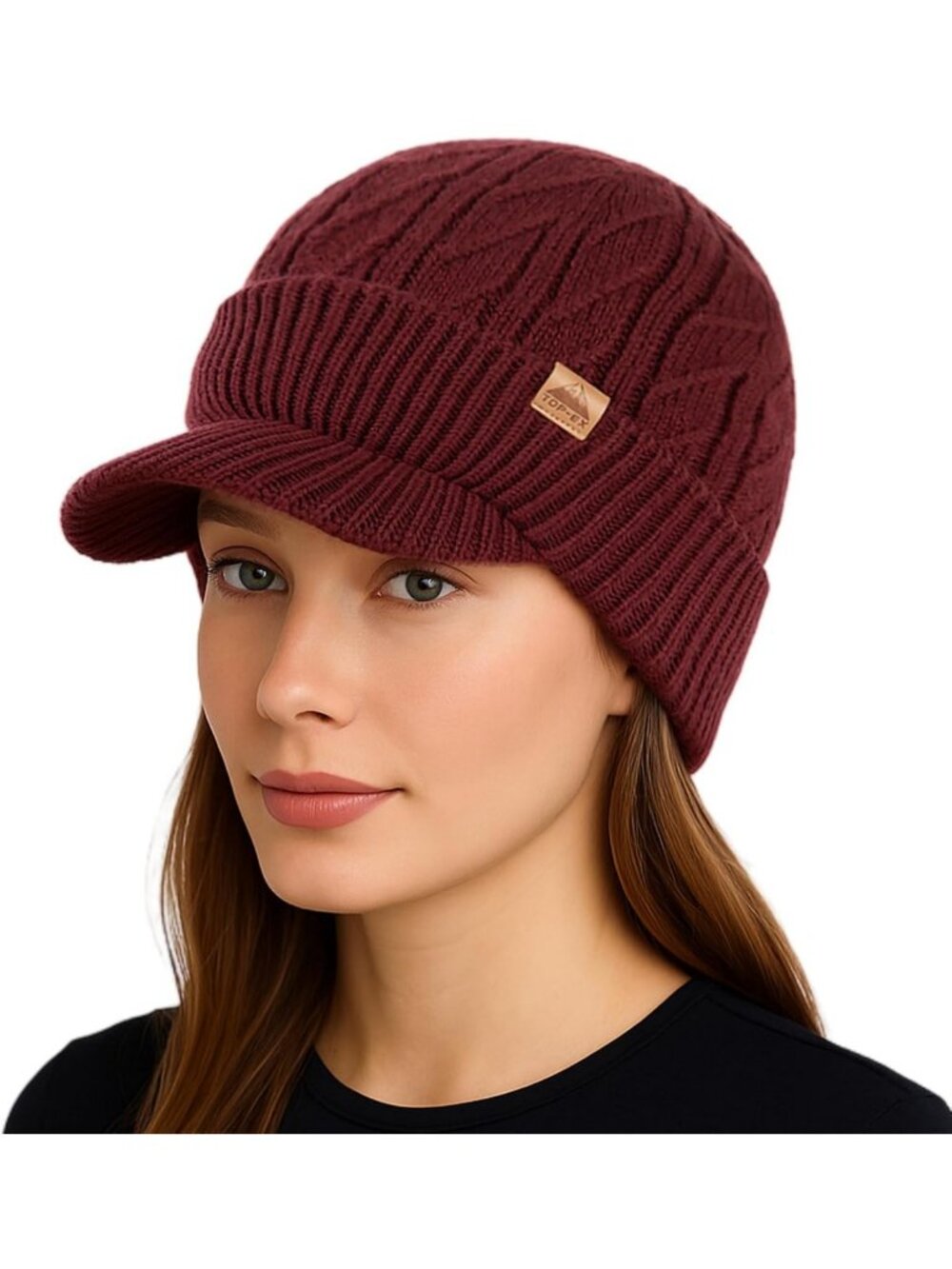 Warm Waterproof Merino Wool Beanie with Brim for Men & Women - Winter Knit Hat